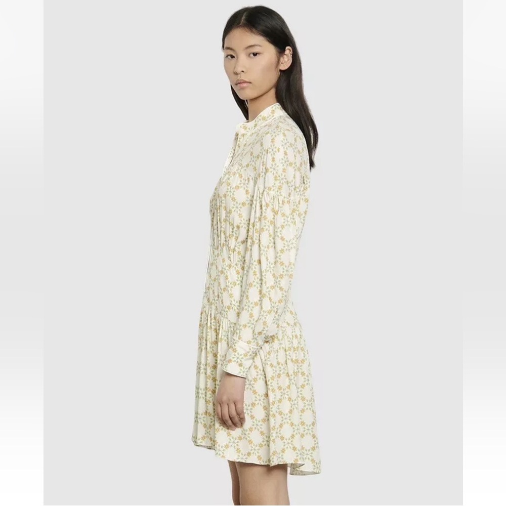 Sandro Magy Floral Jacquard Mini Dress Ivory Long Sleeve Shirtdress Size 40